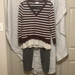 Stripped shirt, and grey leggings duo